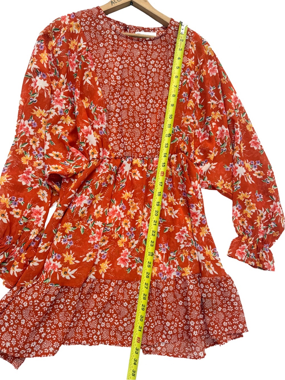 ASOS DESIGN Mixed Floral Mini Skater Dress Rust Red Boho Size 6 Womens EUC Sheer - Picture 10 of 11